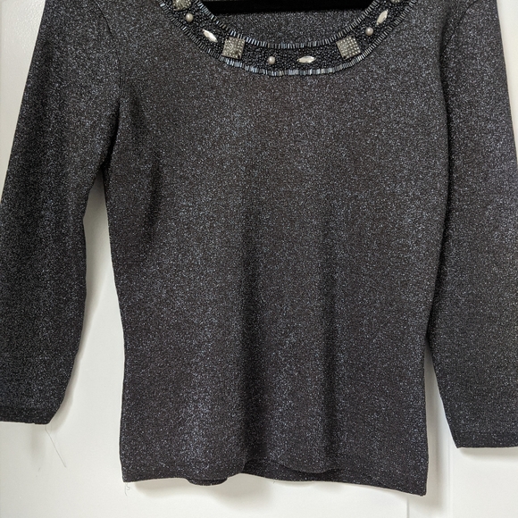 Embellished Neckline Shimmery Dressy Top - Picture 9 of 10